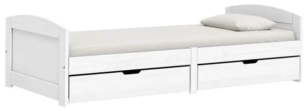 353319 vidaXL Pat de zi cu 2 sertare "IRUN", alb, 90x200 cm, lemn masiv pin