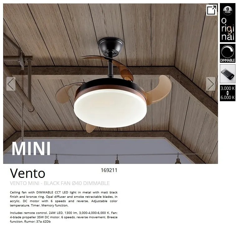 Lustra LED cu Ventilator si telecomanda, lame retractabile Mini Vento negru/bronz