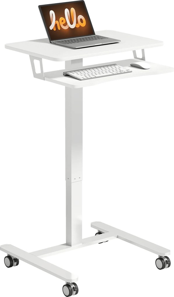 HOMCOM Birou stand reglabil pe înălțime, birou sit-stand mobil cu suport pentru tastatură, roți și cadru din oțel, Alb | Aosom Romania