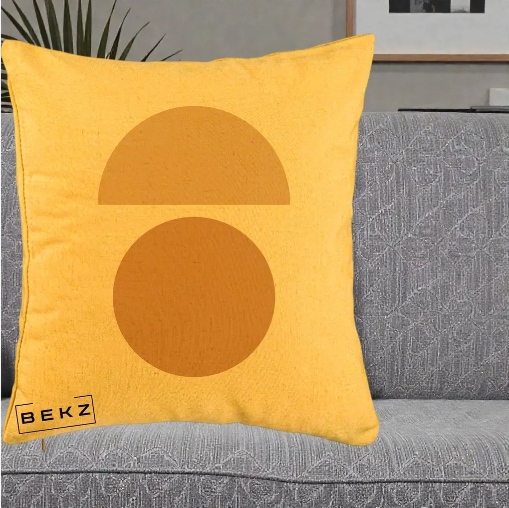 Perna Decorativa Geometric Minimalist Auriu, 40x40 cm, Galben, Husa Detasabila, Perna Inclusa, BEKZ®