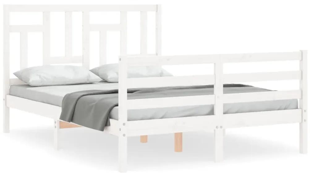 3194937 vidaXL Cadru de pat cu tăblie, dublu, alb, lemn masiv