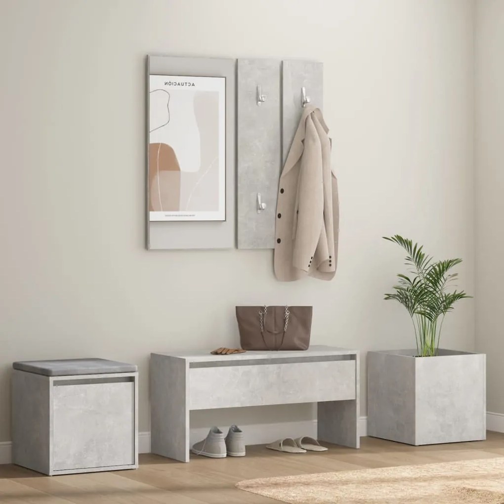 3082066 vidaXL Set de mobilier pentru hol, gri beton, lemn prelucrat