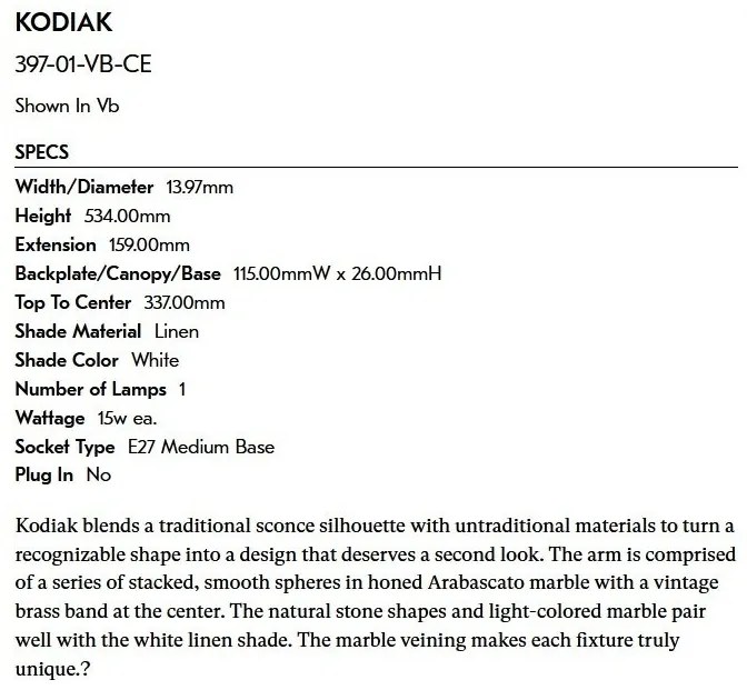 Aplica de perete LUX, Marmura, Alama, KODIAK 397-01-VB-CE HVL
