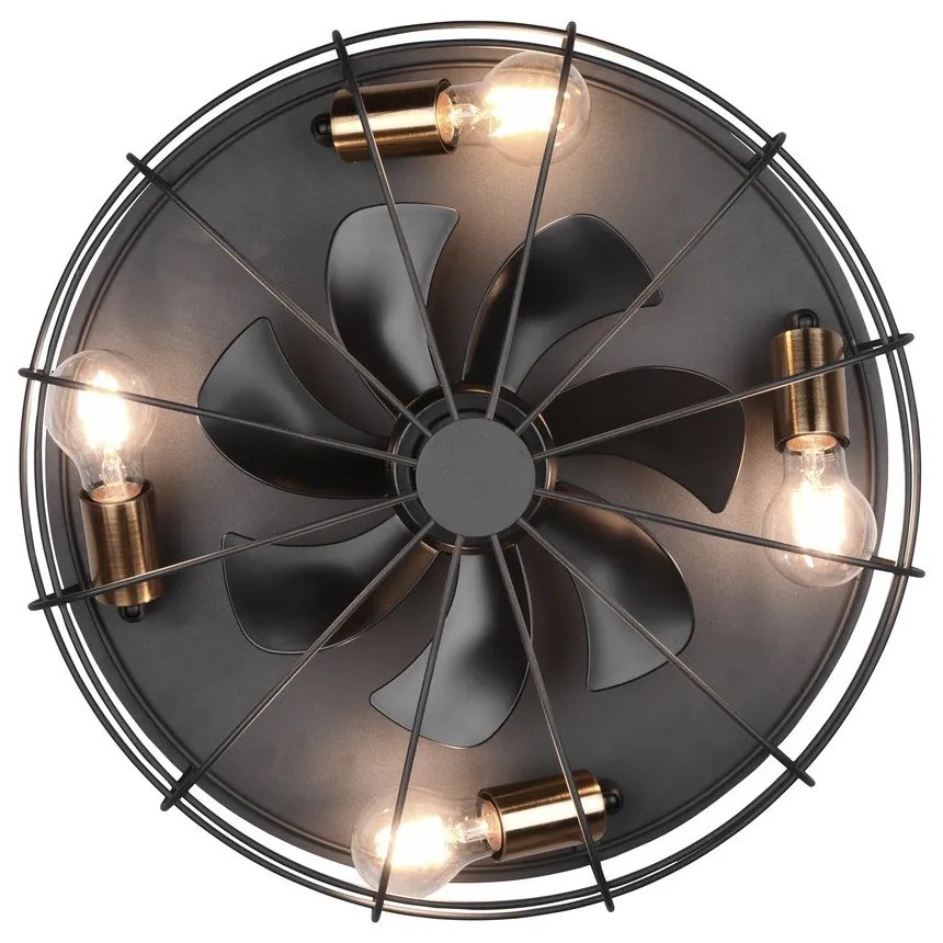 Plafonieră negru-mat cu control prin telecomandă, cu ventilator Trondheim – Trio