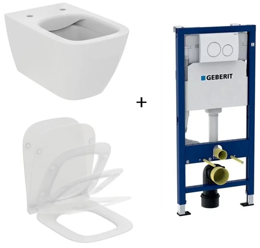 Set vas WC suspendat Ideal Standard I.life B cu capac slim softclose si set rezervor cu cadru incastrat si clapeta alba