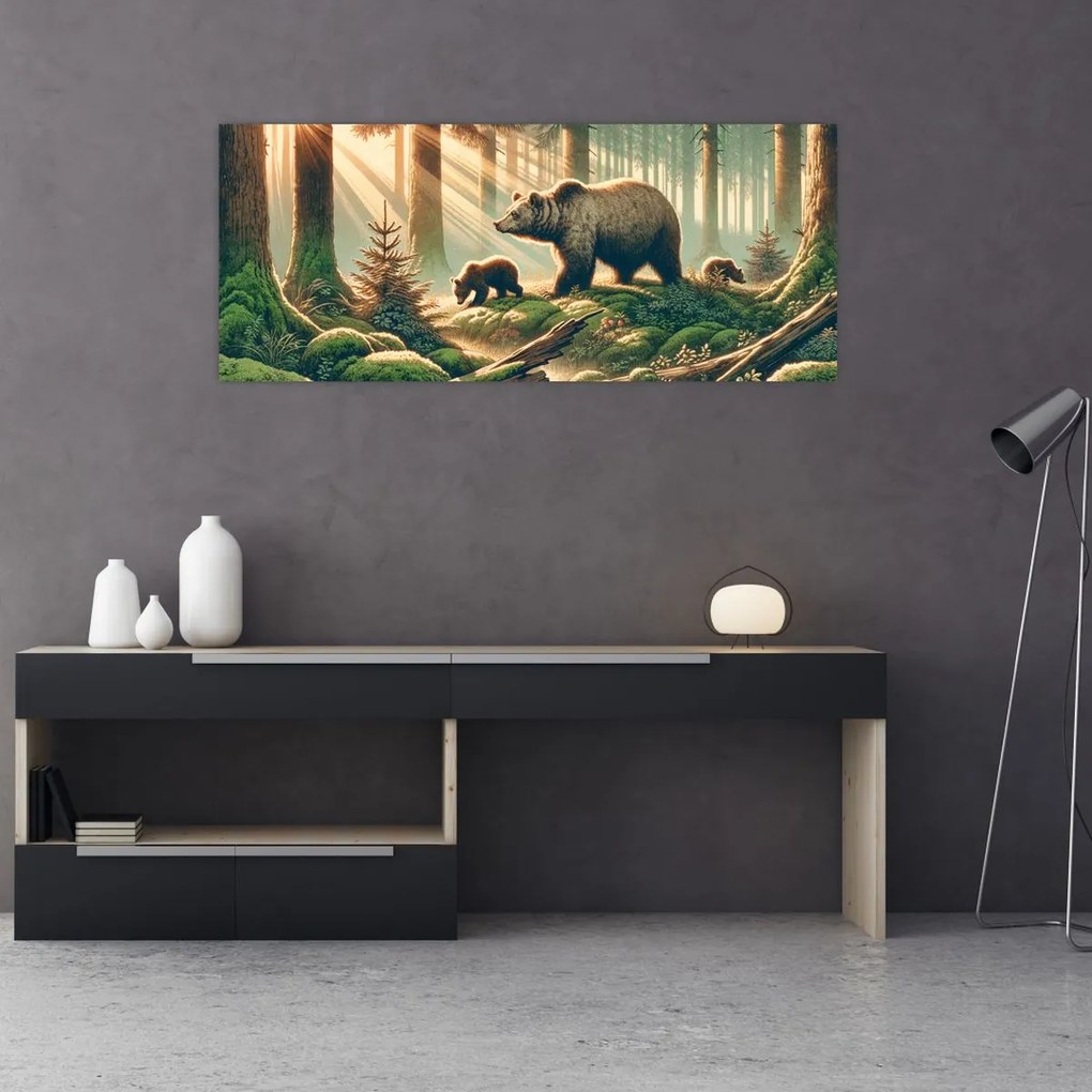 Tablou - Urși în pădure (120x50 cm)