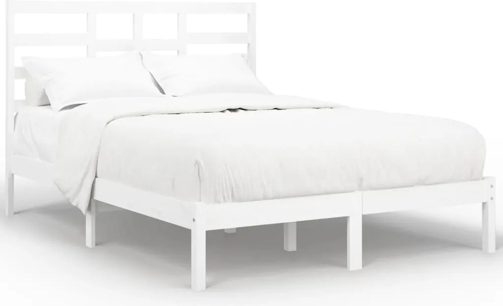 vidaXL Cadru pat, alb, 140x190 cm, lemn masiv