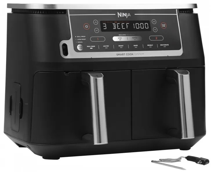Friteuza dubla cu aer cald Ninja AF451EU, 2470W, 9.5L, 6 programe, Zone independente, Sincronizare, Negru
