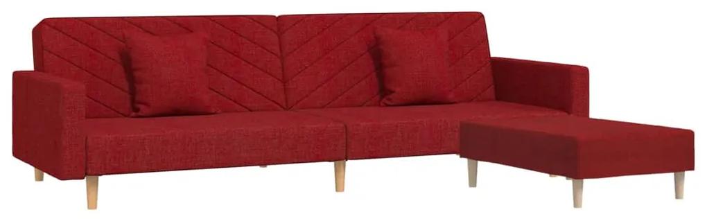 Canapea extensibila 2 locuri, 2 pernetaburet, rosu vin, textil Bordo, Cu scaunel pentru picioare