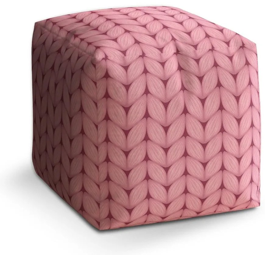 Taburet Cube tricotaj roz din lână, roz