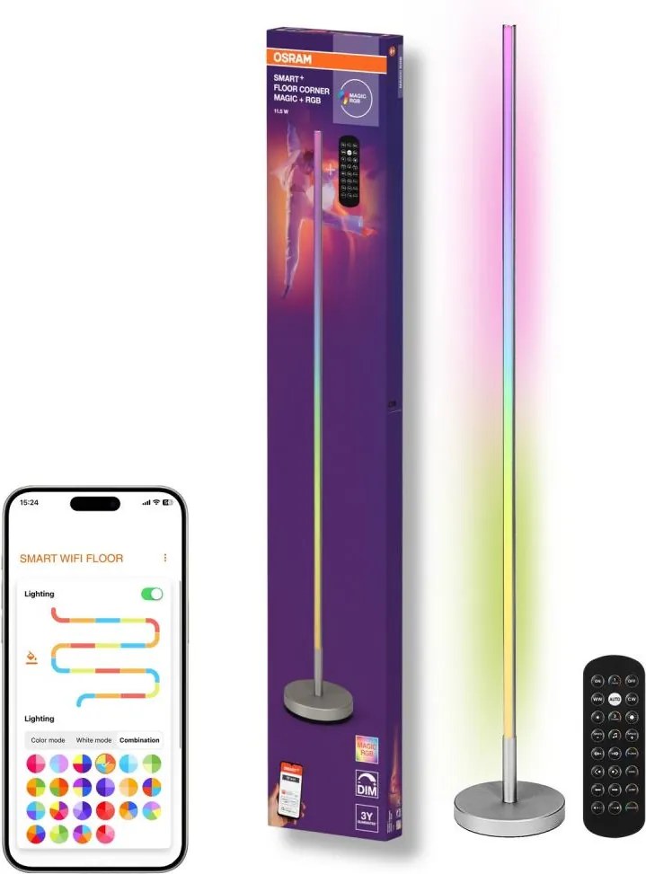 Osram - Lampadar LED RGBW SMART+ MAGIC dimmabil, 11,5W/230V, argintiu, Wi-Fi+telecomandă