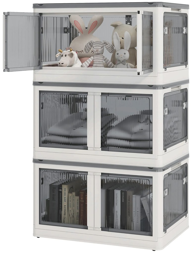 HOMCOM Cutii de depozitare pliabile și empilabile 69L din plastic cu capac și 4 roți, acces la 5 laturi, alb | Aosom Romania