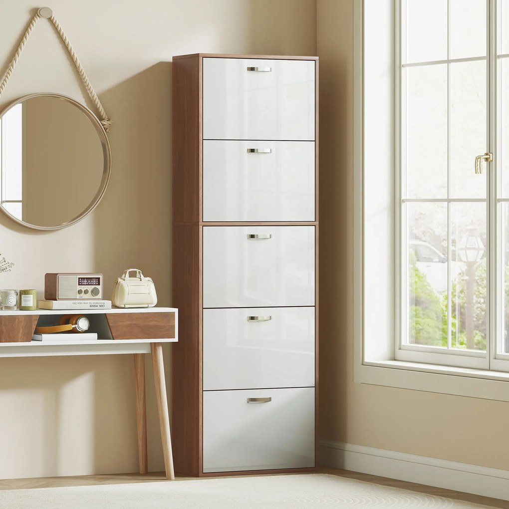 HOMCOM Dulap pentru Pantofi cu 5 Sertare pentru 30 Perechi de Pantofi,  60x28x189 cm, Maro | Aosom Romania