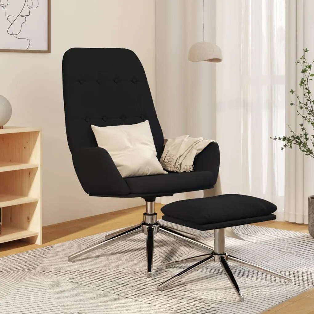 3097696 vidaXL Scaun de relaxare cu taburet, negru, microfibră