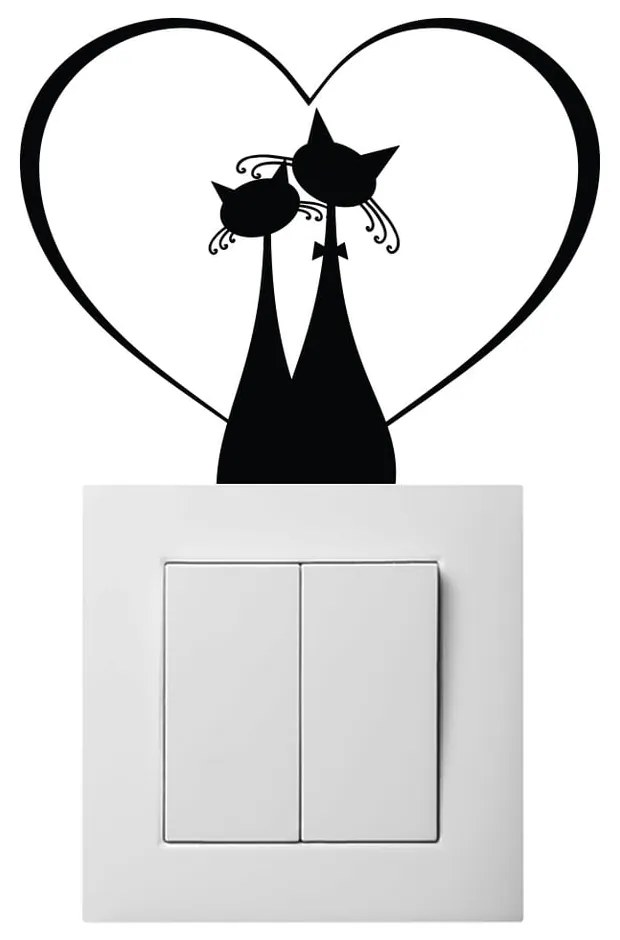 Autocolant pentru întrerupător Ambiance Cat Couple, negru