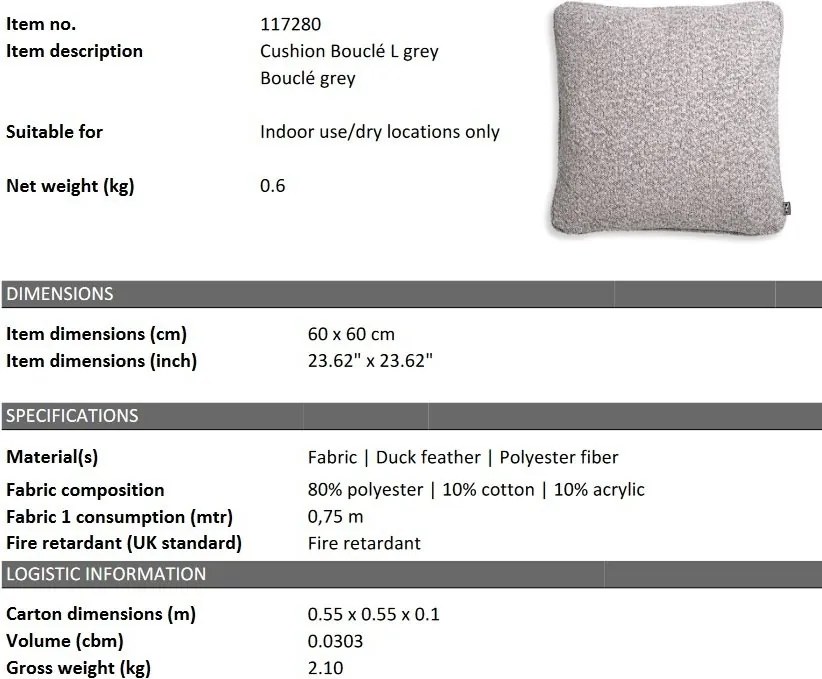 Perna decorativa LUX Boucle L, Boucle grey