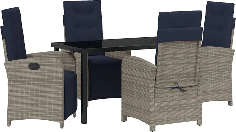 vidaXL Set de masă pentru grădină cu pernă 5 pcs Gri poliratan