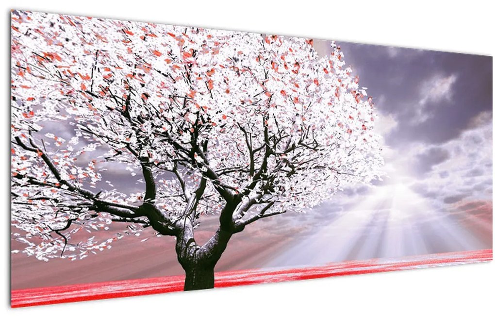 Tablou cu pomul roșu (120x50 cm)