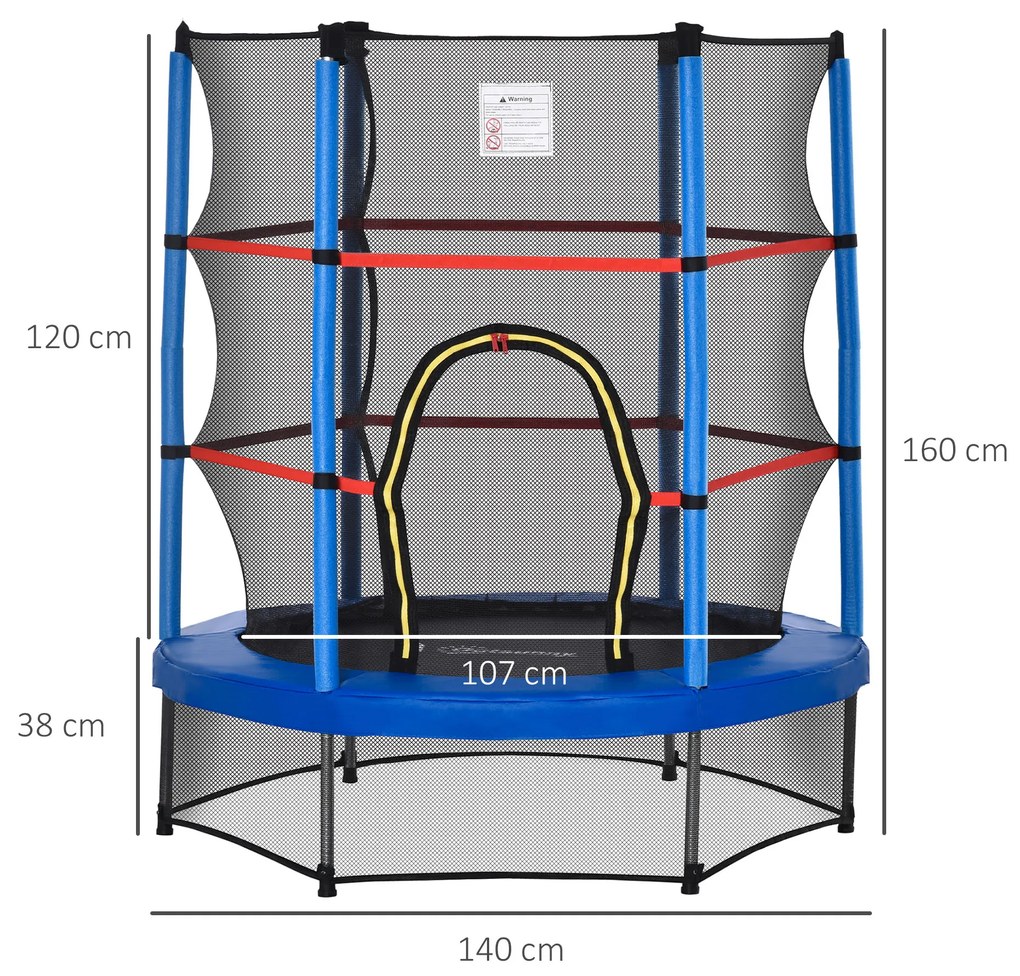 HOMCOM Trambulina Elastica Ø140x160Acm pentru Copii de 3 Ani, Trambulina Elastica cu Plasa de Protectie si Corzi Bungee, Albastru | Aosom Romania