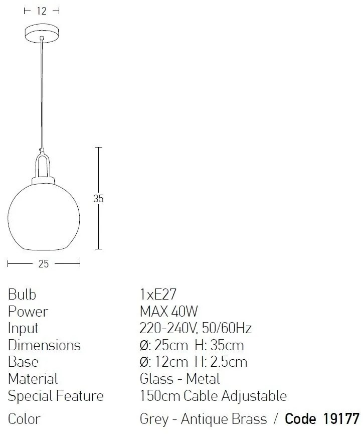 Pendul design modern Inor gri, alama antic 25cm