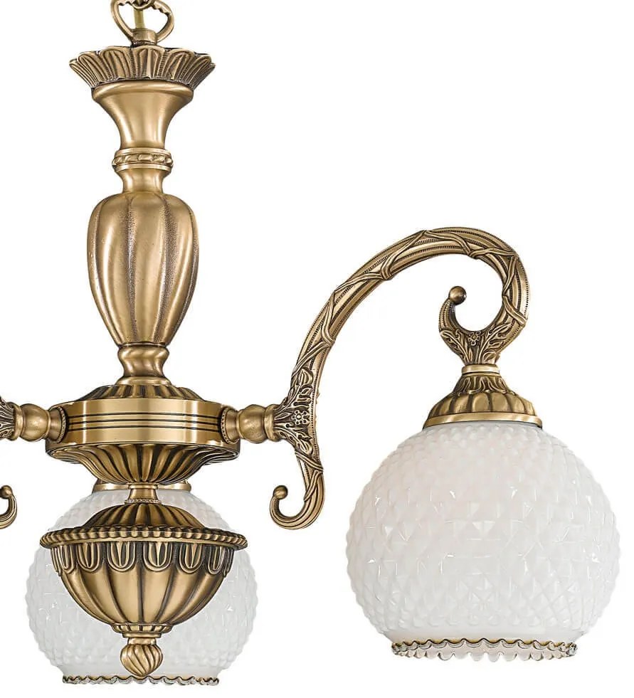 Candelabru cu 3 brate clasic design italian din alama, sticla 8400 RA-L. 8400/3