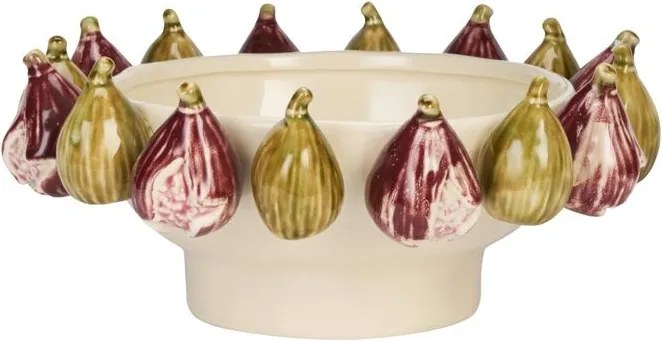 Bol mare din ceramică stoneware cu smochine sculptate și glazură reactivă, D34×H14 cm, „Fig Bowl"