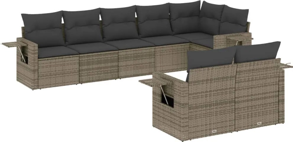 vidaXL Set canapele de grădină cu perne, 8 piese, gri, poliratan