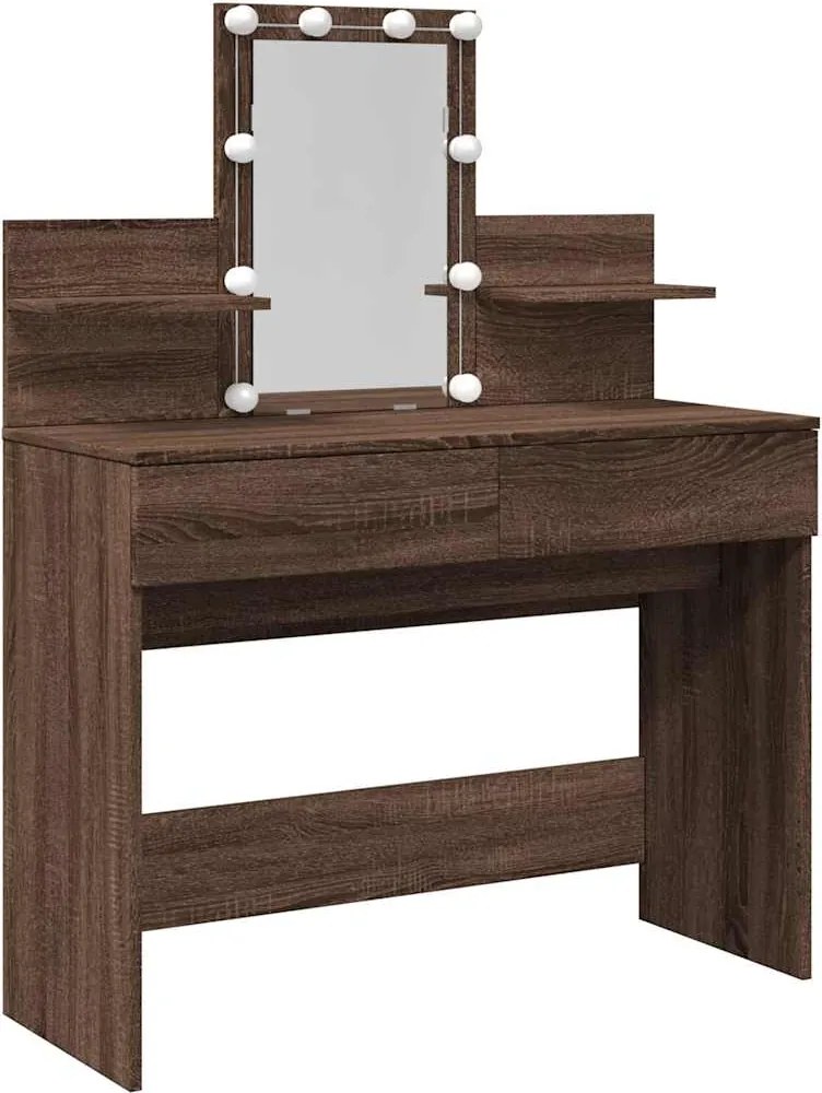 vidaXL Masă de toaletă cu LED, stejar maro, 100x40x130 cm