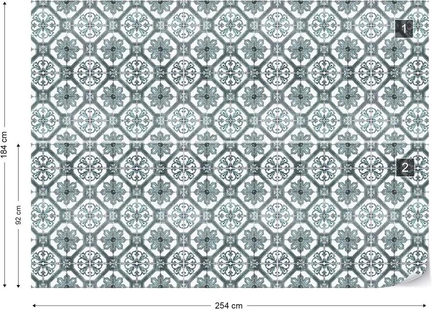 Fototapet GLIX - Vintage Tiles Pattern Blue  + adeziv GRATUIT Tapet nețesute - 254x184 cm