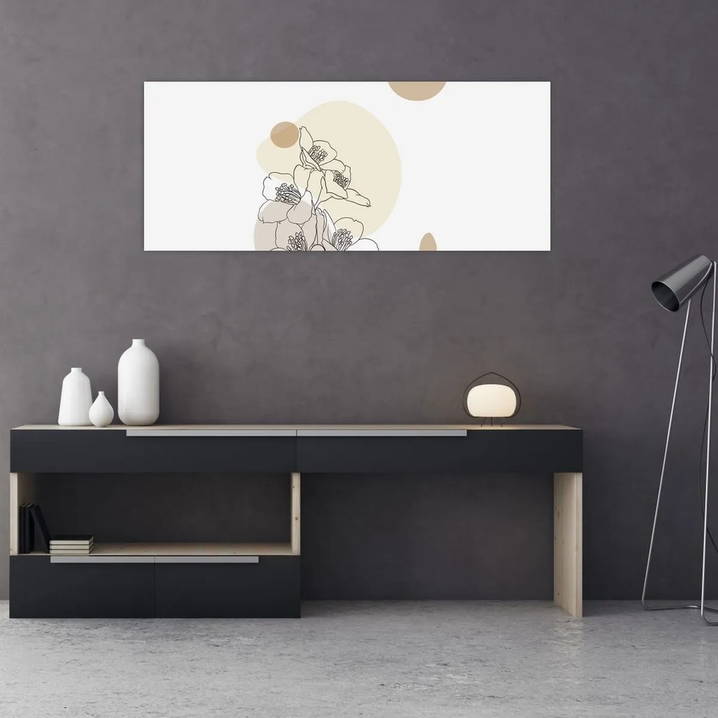 Tablou - Flori bej cu fluture N⁰4 (120x50 cm)