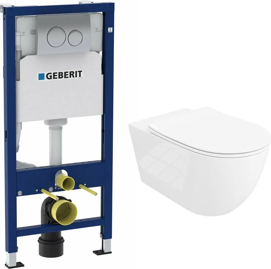 Set rezervor WC cu cadru incastrat Geberit Duofix cu set fixare si clapeta crom Delta20 plus vas WC Rune Ivaldi Grande alb cu capac slim softclose