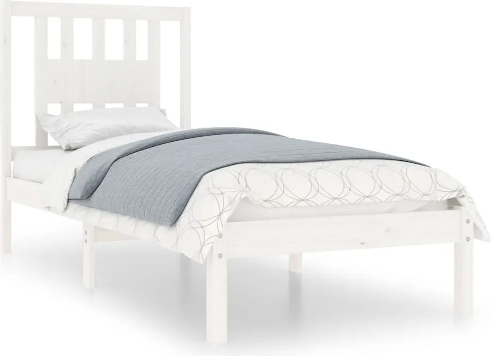 vidaXL Cadru de pat, alb, 90x200 cm, lemn masiv de pin