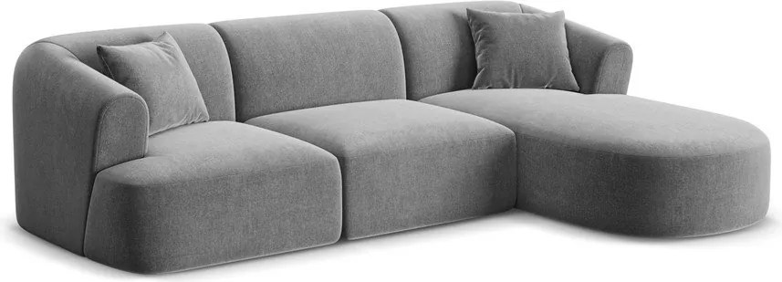 Colțar gri deschis cu tapițerie din catifea (cu colț pe partea dreaptă/cu șezlong) Campi – Cosmopolitan Design