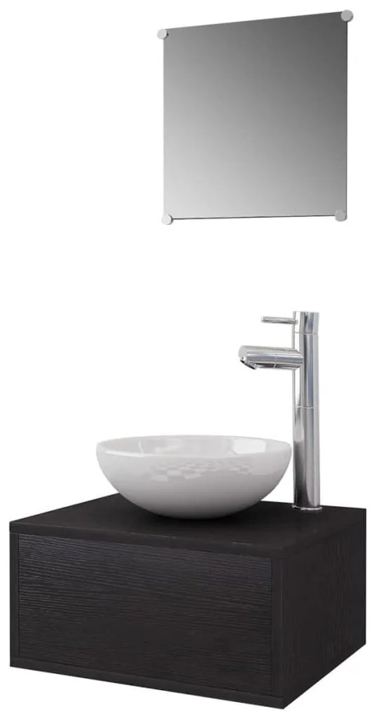 Set mobilier baie 4 piese cu chiuveta si robinet incluse, Negru