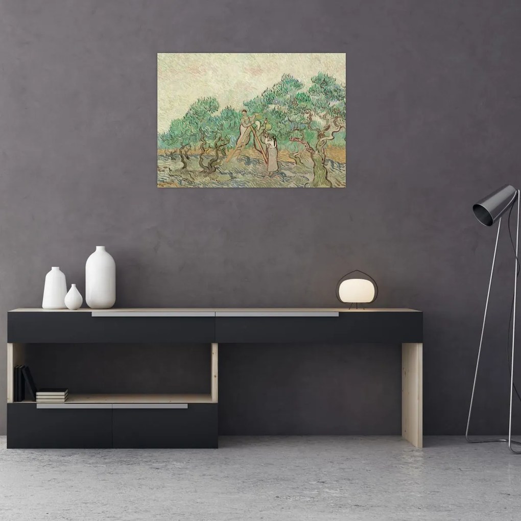 Tablou pe sticlă - Vincent van Gogh, The Olive Orchard, reproducere (70x50 cm)