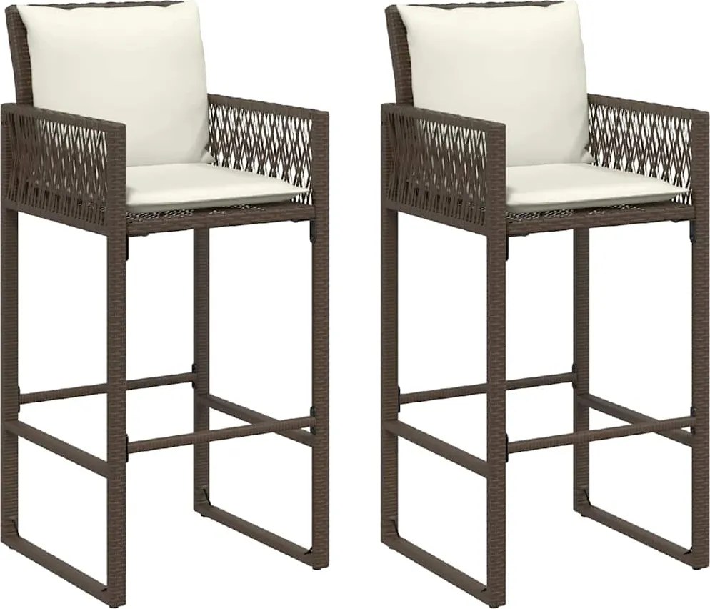 vidaXL Scaune de bar cu perne, 2 buc., maro, poliratan