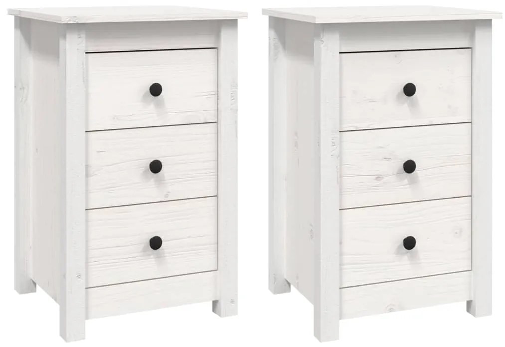 813702 vidaXL Noptiere, 2 buc., alb, 40x35x61,5 cm, lemn masiv de pin