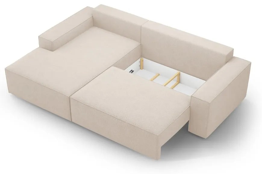 Colțar bej extensibil cu tapițerie din țesătură bouclé (cu colț pe partea stângă ) Jodie – Micadoni Home