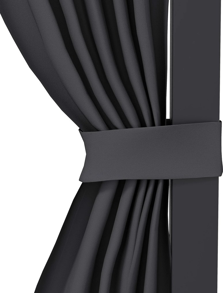 Outsunny Pavilion de grădină, pergolă, cu acoperiș glisant, draperii, cadru din aluminiu, gri închis, 3,65 x 2,55 x 2,05 m | Aosom Romania