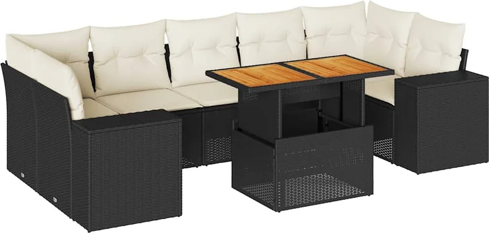 vidaXL Set mobilier de grădină cu perne, 8 piese, negru, poliratan