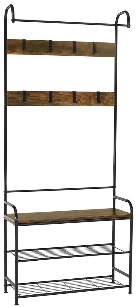 Raft pentru pantofi, lemn rustic şi metal negru / MDF, KELAM