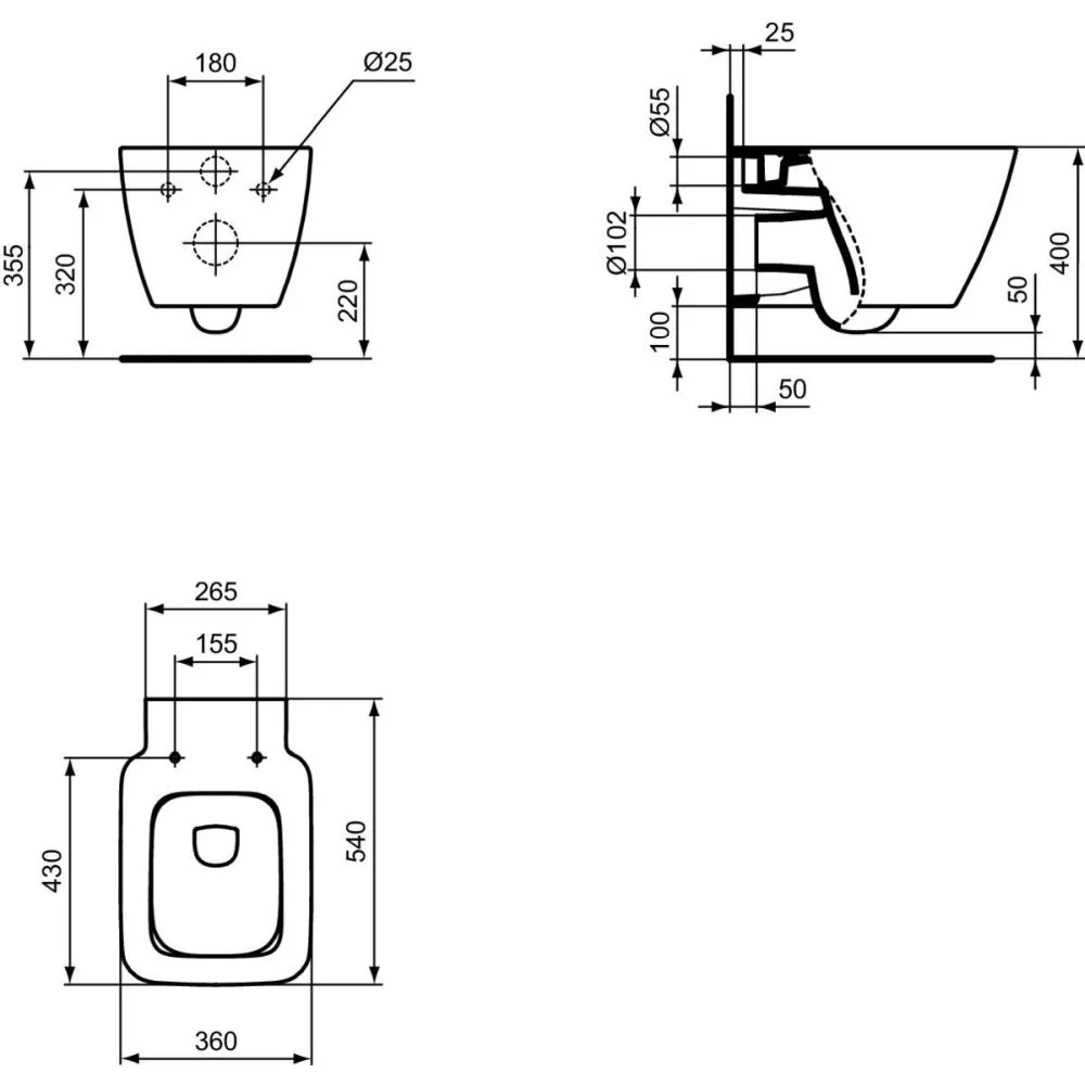 Vas wc suspendat Ideal Standard Strada II AquaBlade alb lucios cu capac soft close inclus