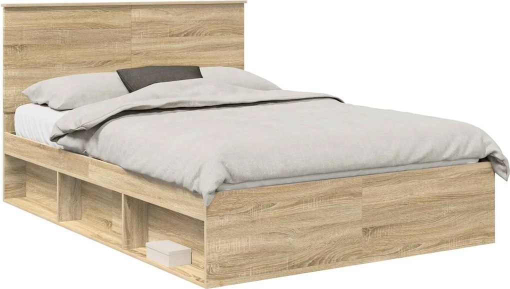 vidaXL Cadru de pat cu headboard Sonoma 140 x 190 cm Lemn de pin masiv