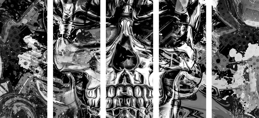 Tablou 5-piese craniu de artă în design alb-negru