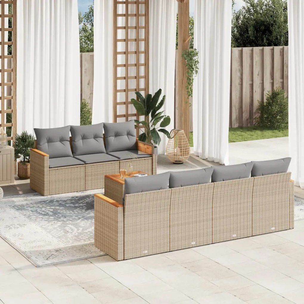 vidaXL Set canapele de grădină, 8 piese, cu perne, bej, poliratan
