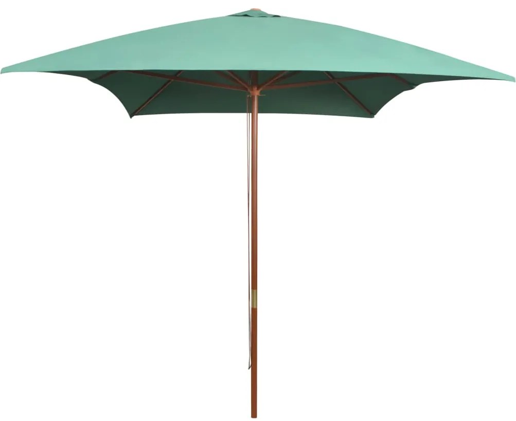 vidaXL Umbrelă de soare cu stâlp din lemn, verde, 200x300 cm
