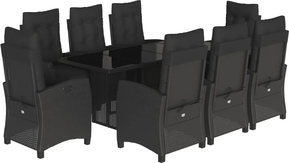 vidaXL Set mobilier de grădină cu perne, 9 piese, negru, poliratan