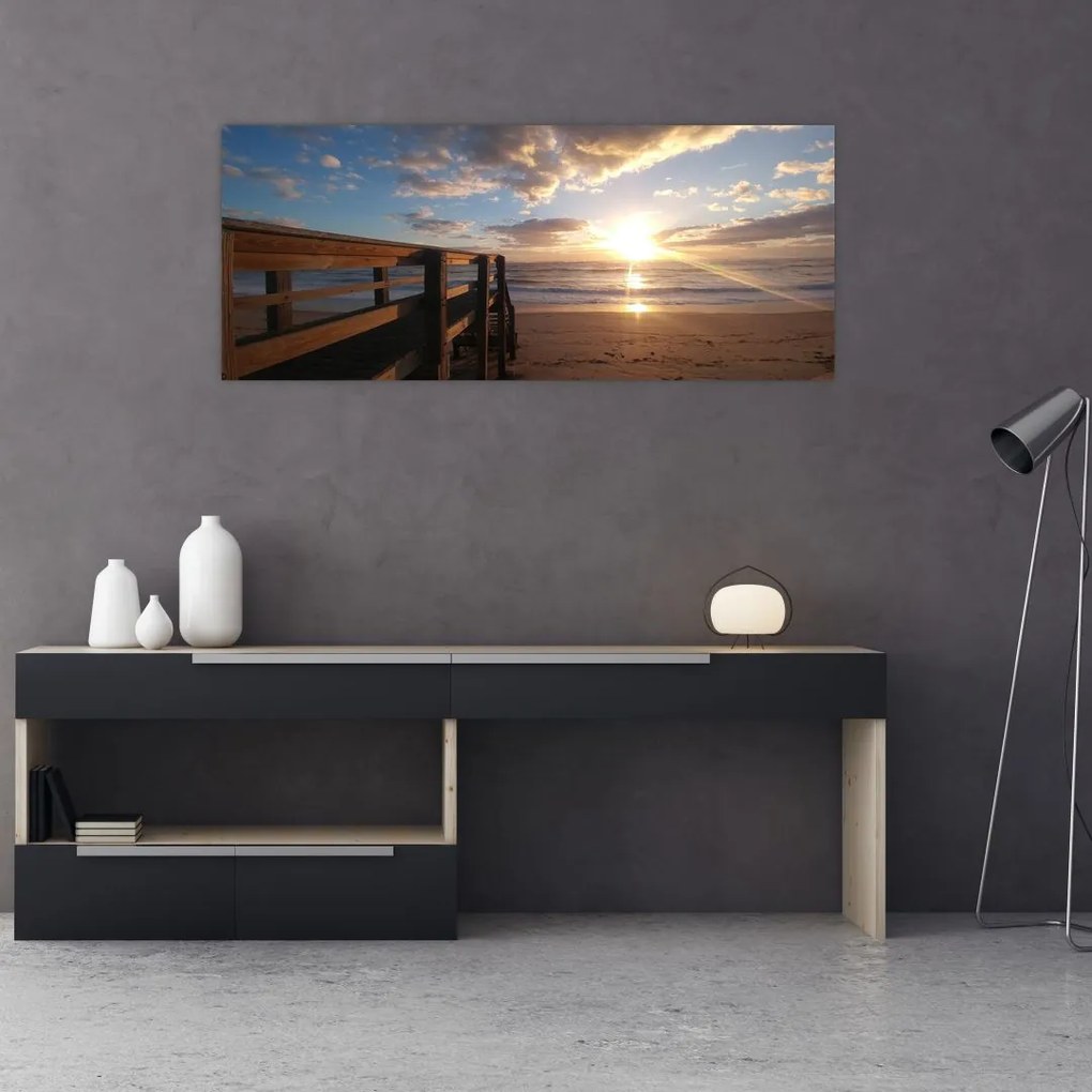 Tablou cu dig, plajă și mare (120x50 cm)