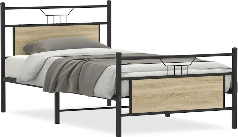 vidaXL Cadru pat fără saltea, stejar sonoma 100x190 cm lemn prelucrat