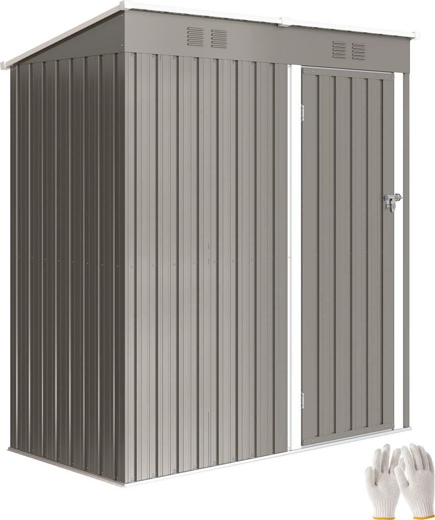 Outsunny Magazie de grădină din metal tip sprijinit 2 grile de aerisire acoperiș înclinat anti-UV 163x90x179cm Gri deschis | Aosom Romania